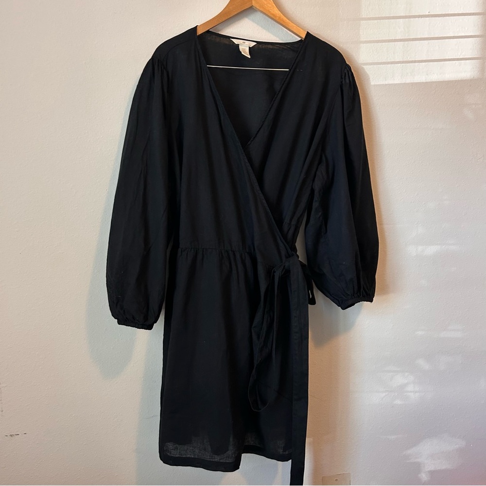 H&M Women’s 2X Black Linen Blend True Wrap Dress